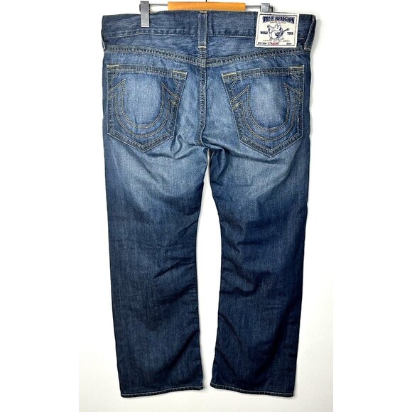 True Religion Mens Jeans Straight QT Green Combo Chestnut Path Denim Size 38x28 - Picture 2 of 16